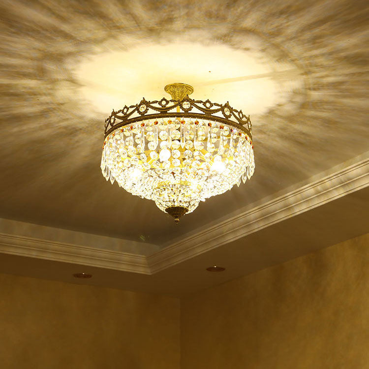 European Light Luxury Round All Brass Glass 4/5-Light Flush Mount Lighting