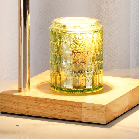 Modern Simplicity Wood Iron Glass Round Ball Square Base 1-Light Dimmable Melting Wax Table Lamp For Bedside