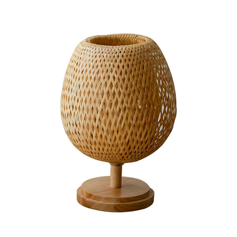 Chinese Minimalist Bamboo Weaving Oval Round 1-Light Table Lamp