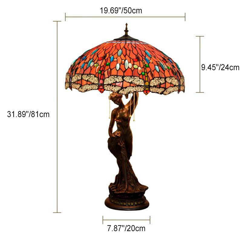 Tiffany Decorative Goddess Dragonfly Resin Stained Glass 3-Light Table Lamp