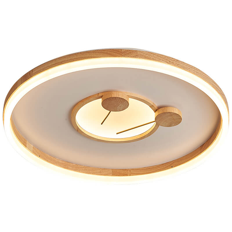 Japanese Cartoon Round Solid Wood Acrylic LED Flush Mount Ceiling Light