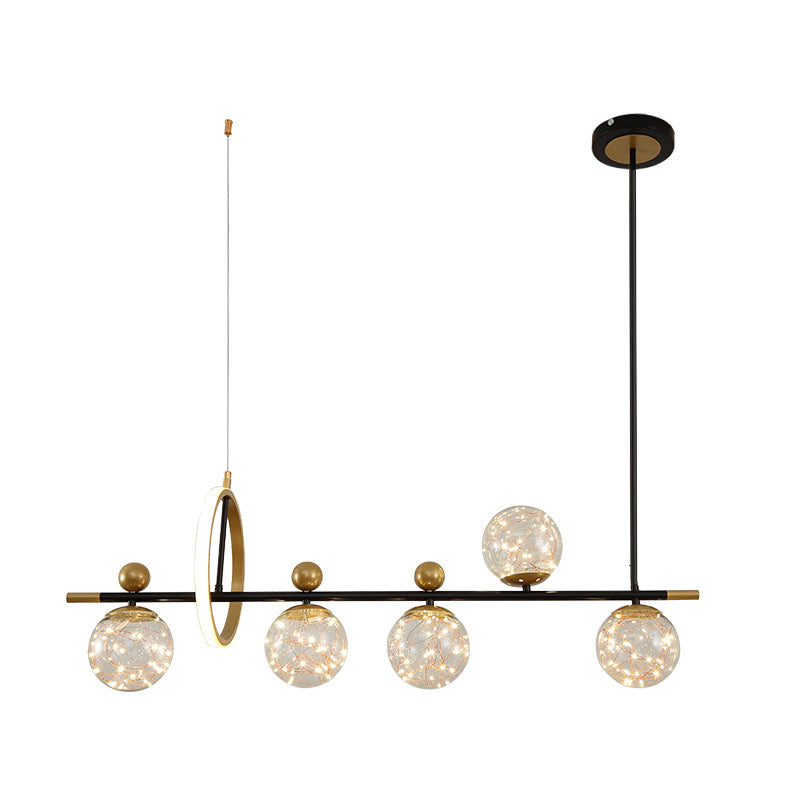 Nordic Light Luxury Round Ball Iron Glass LED Chandelier
