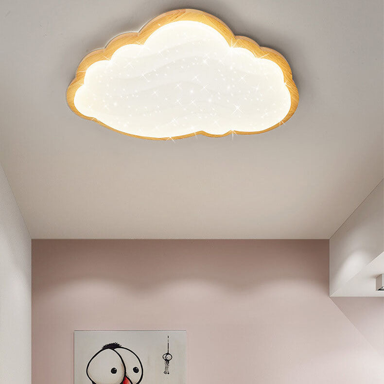 Modern Creative Pure White Cloud Star Wooden Acrylic LED Flush Mount Light