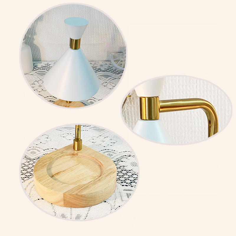 Contemporary Creative Iron Conical Shade Wooden Base 1-Light Melting Wax Table Lamp For Bedroom