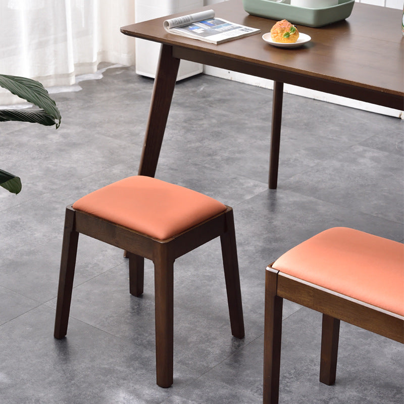 Modern Minimalist Rectangular Solid Wood Faux Leather Vanity Stool For Bedroom