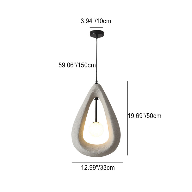 Traditional Japanese Iron Polystyrene Teardrop Shape 1-Light Pendant Light For Dining Room