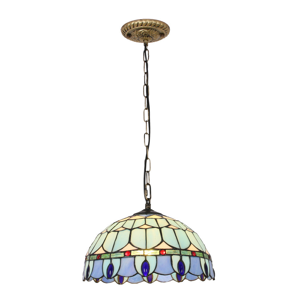Traditional Tiffany Mediterranean Half Round Stained Glass 1-Light Pendant Light For Bedroom