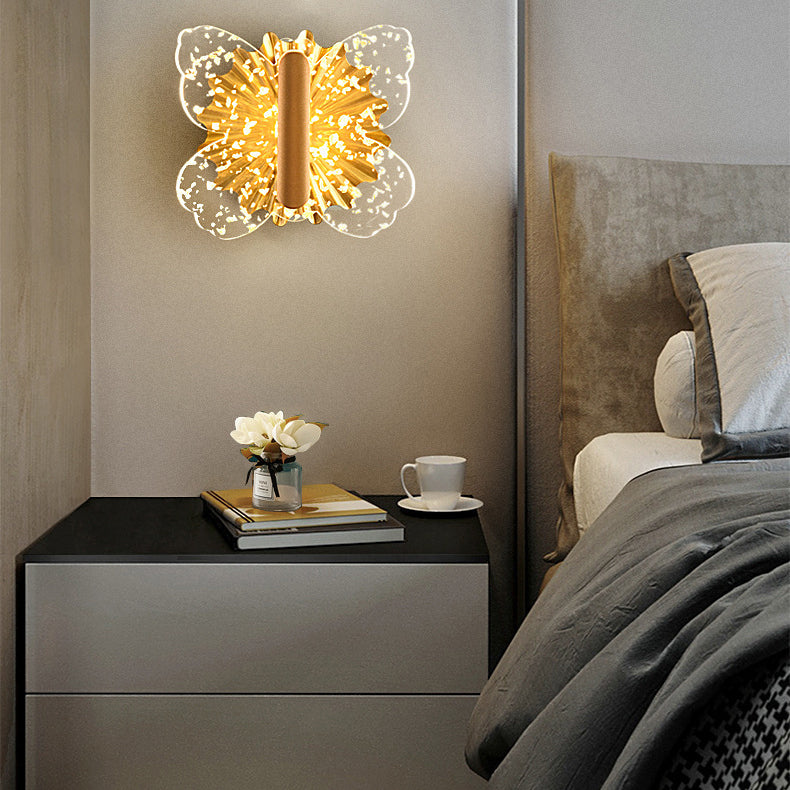 Contemporary Luxury Hardware Acrylic Butterfly LED Wall Sconce Lamp For Bedroom