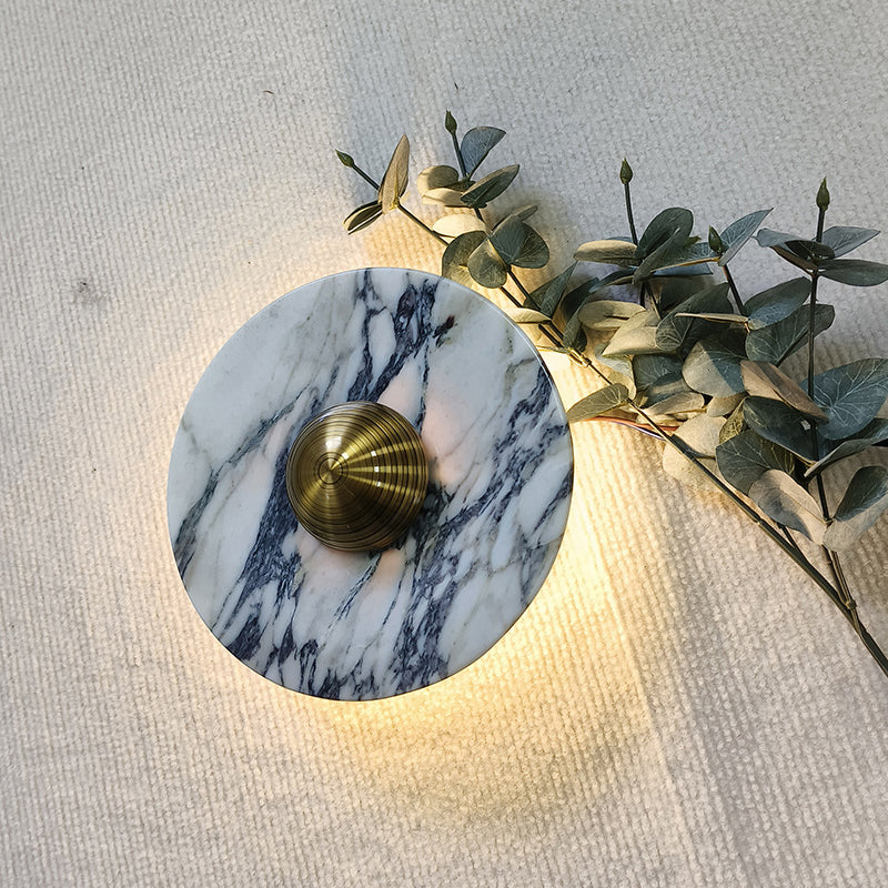 Contemporary Scandinavian Round Metal Marble LED Wall Sconce Lamp For Living Room