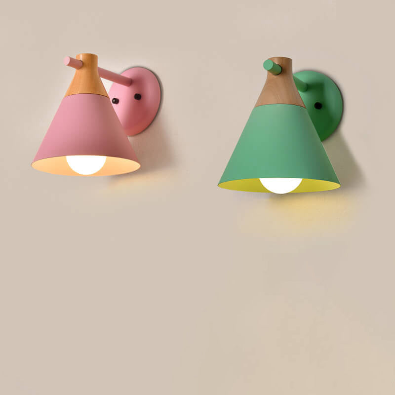 Nordic Solid Wood Macaron Cone Shade 1-Light Wall Sconce Lamp