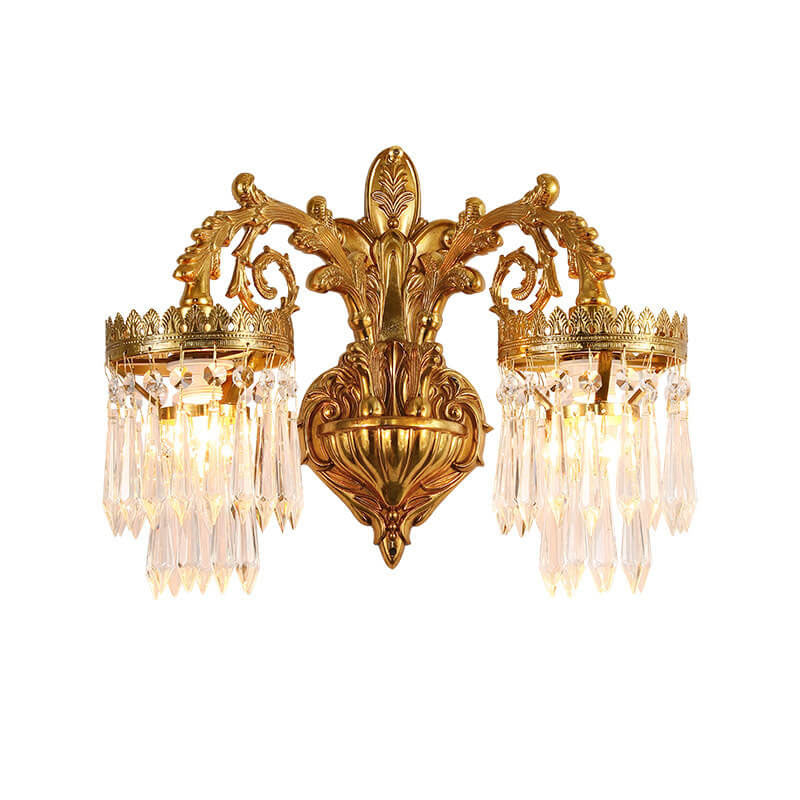 French Luxury Crystal Copper Carving 1/2 Light Wall Sconce Lamp