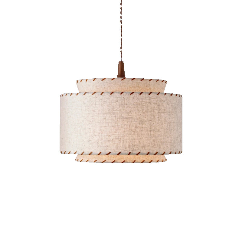 Contemporary Boho Double Cylinder Fabric Shade 1-Light Pendant Light For Living Room