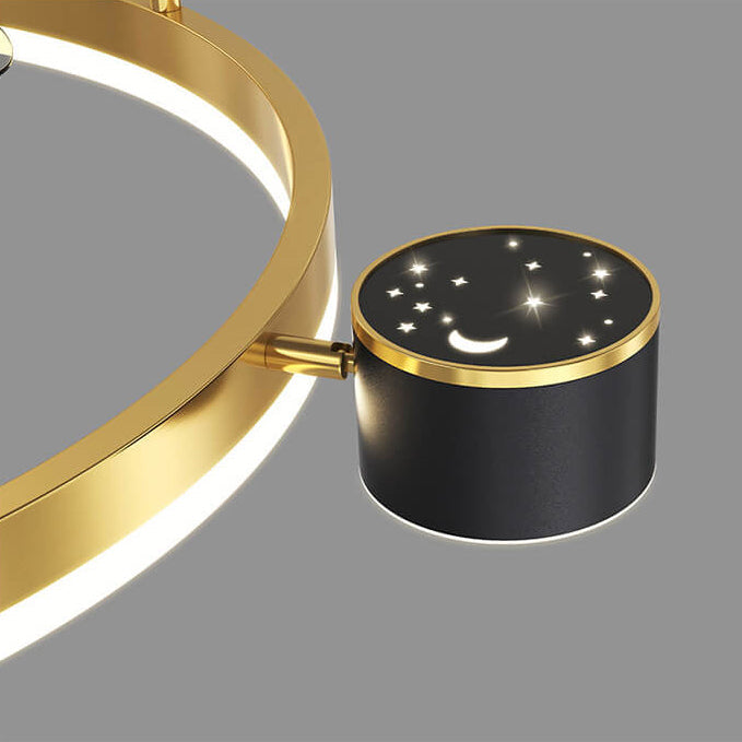 モダンで豪華な丸型星空投影LEDフラッシュマウントシーリングファンライト