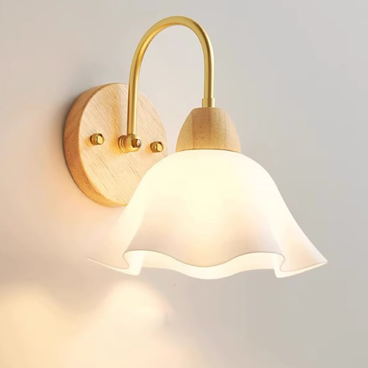 Contemporary Nordic Wood Acrylic Iron Flower Ball 1-Light Wall Sconce Lamp For Bedside