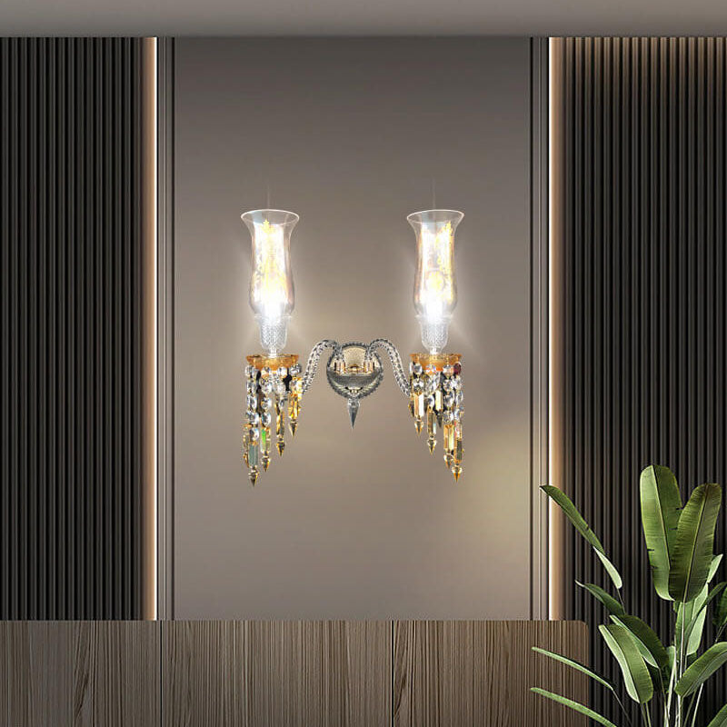European Light Luxury Crystal Beaded Candle 2-Light Wall Sconce Lamp