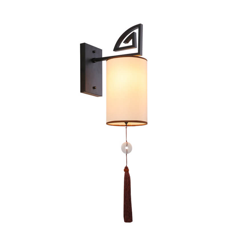 مصباح حائط أسطواني من القماش على الطراز الصيني العتيق، مصباح حائطي حديدي بإضاءة واحدة