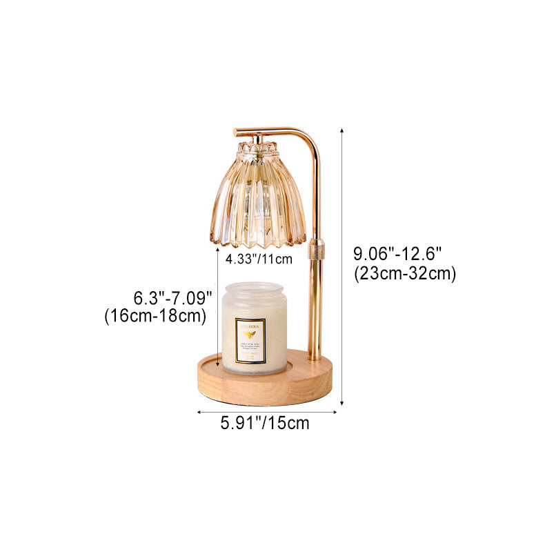 Modern Art Deco Flower Shaped Glass Iron Wood 1-Light Melting Wax Table Lamp For Bedroom