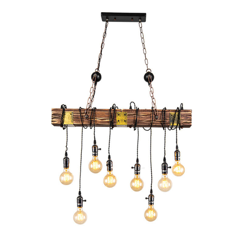 Contemporary Industrial Iron Pine Long Strips 8-Light Island Light Chandelier For Dining Room