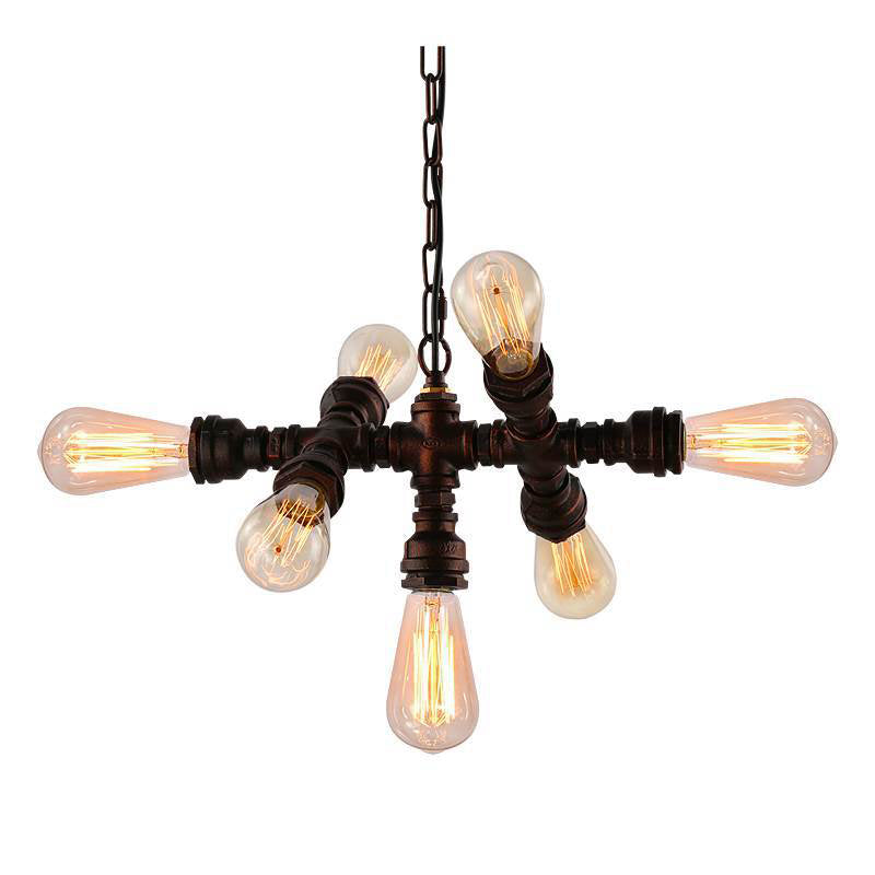 Industrial Iron Water Pipe Design 7-Light Chandelier