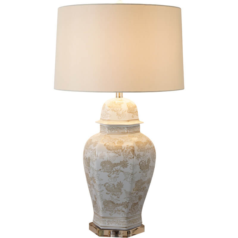 Vintage Palace Ceramics Base Fabric Drum Shade 1-Light Table Lamp