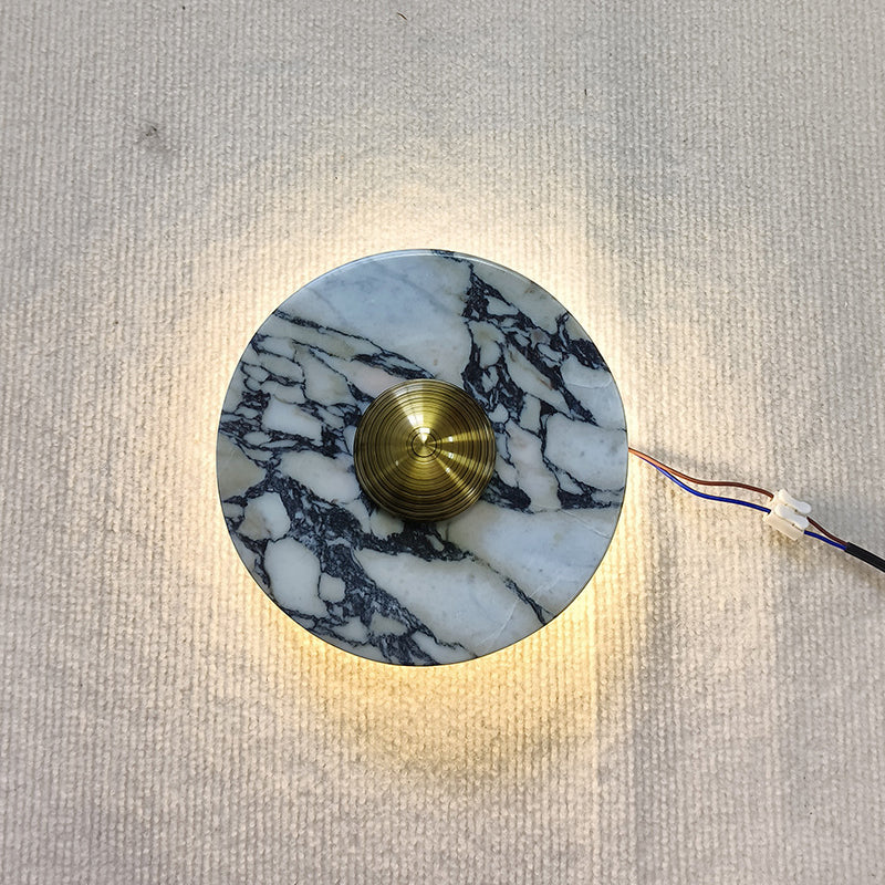 Contemporary Scandinavian Round Metal Marble LED Wall Sconce Lamp For Living Room