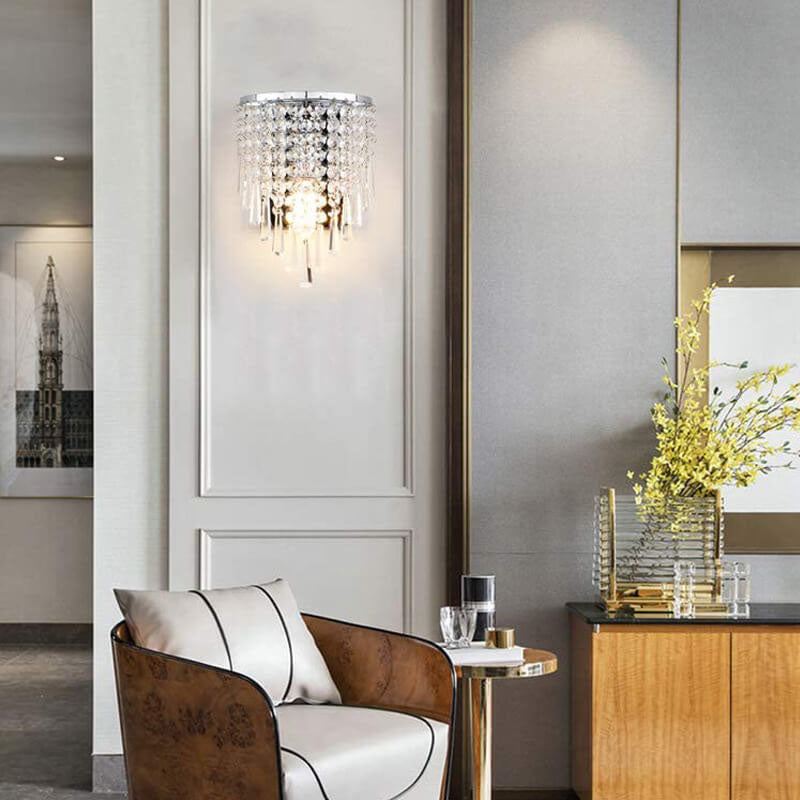 مصباح حائطي فاخر من الكريستال الكروم بتصميم ستارة نورديك، مزود بمصباح واحد