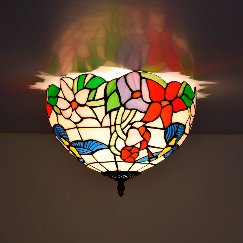 European Rustic Tiffany 2-Light Flush Mount Lighting