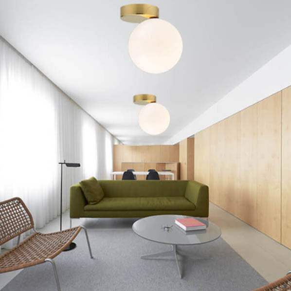 Nordic Minimalist White Orb Metal Glass LED Semi-Flush Mount Light