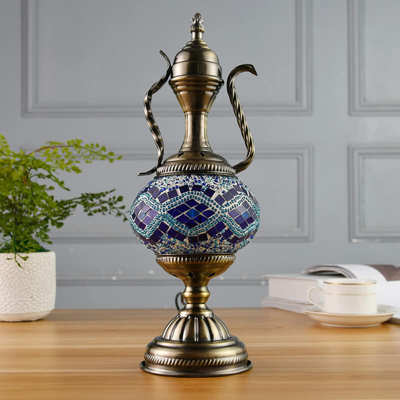 Turkish Vintage Handmade Glass Coffee Pot Design 1-Light Table Lamp