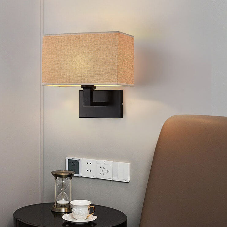 Modern Minimalist Solid Color Rectangular Iron Fabric 2-Light Wall Sconce Lamp