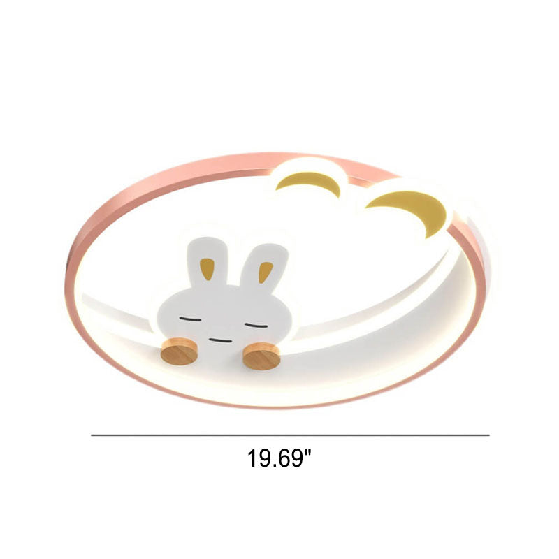 Modern Creative Cartoon Rabbit Iron Round LED Kids Flush Mount Ceiling Light