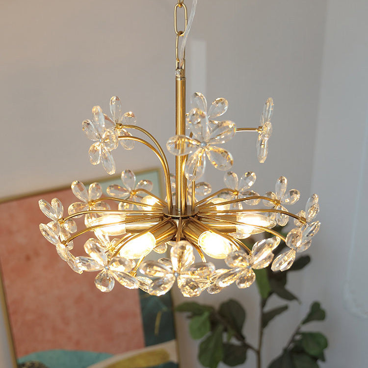 Traditional Vintage Petal Iron Crystal 6/8 Light Island Light Chandelier For Bedroom