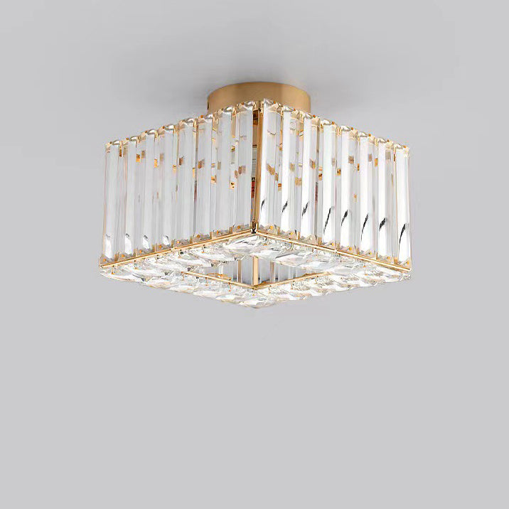 European Luxury Crystal Round Square 1-Light Semi-Flush Mount Ceiling Light