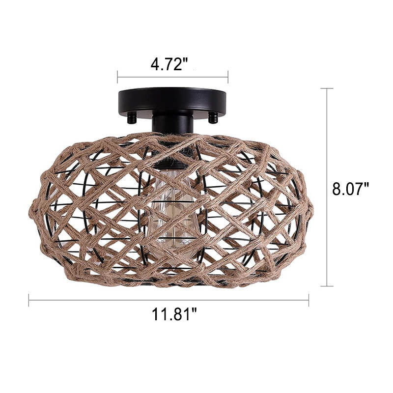 Retro Industrial Twine Iron 1-Light Flush Mount Light
