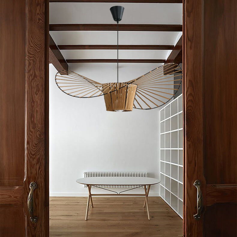 Modern Minimalist Straw Hat Iron Fabric 1-Light Pendant Light For Bedroom