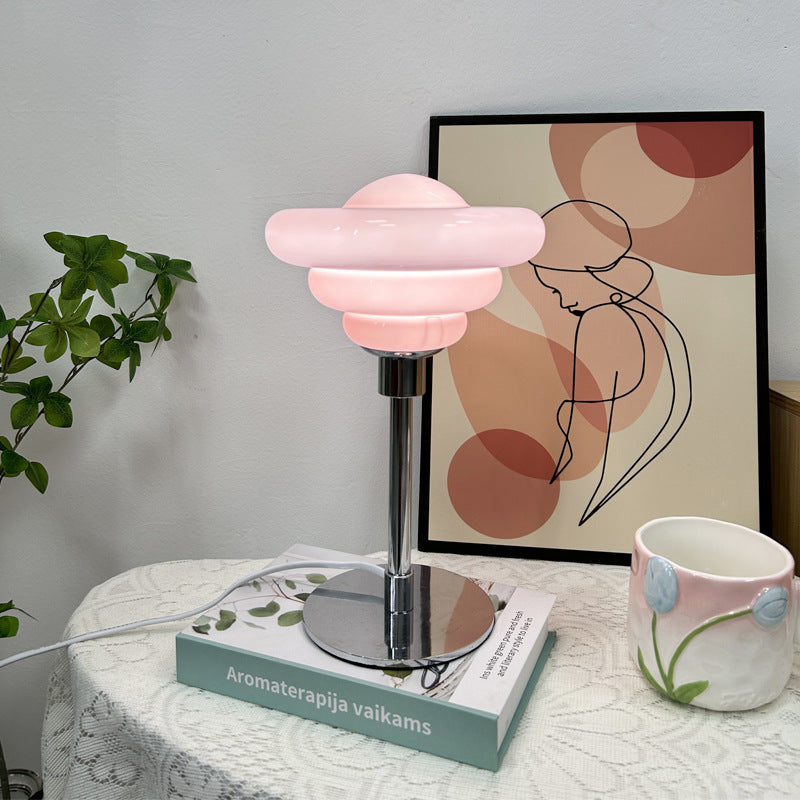 Modern Art Deco Metal Glass Ripple Gyro 1-Light Table Lamp For Bedside