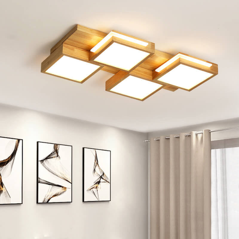 مصباح LED مربع بسيط من الخشب الصلب بتصميم نورديك