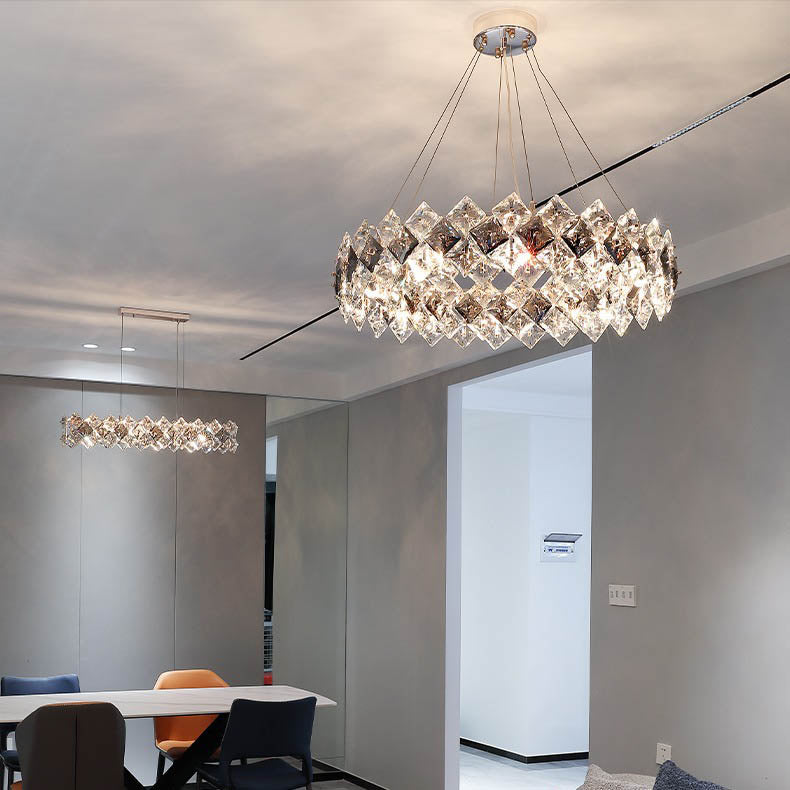 Contemporary Luxury Crystal Diamond Circle Plated Hardware 5/6/7/8/10/14 Light Chandelier For Living Room