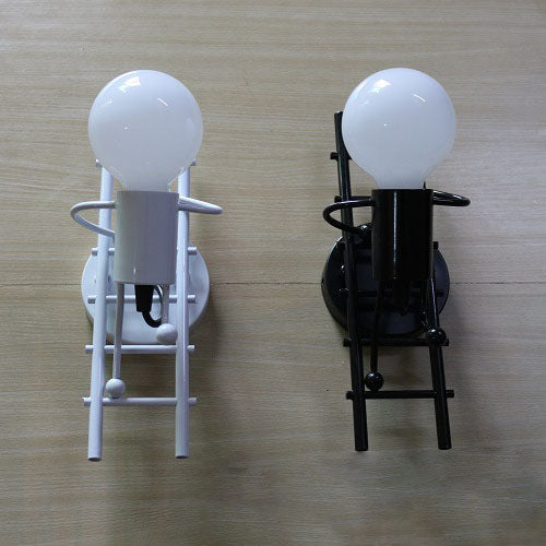 Contemporary Creative Little People Climbing Stairs Iron 1-Light Wall Sconce Lamp For Bedroom