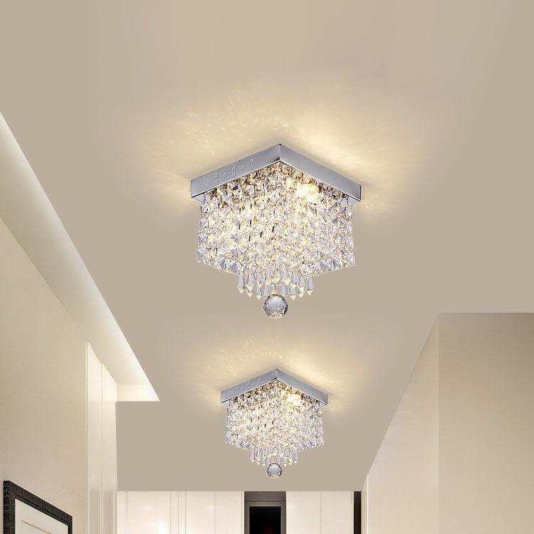 Modern Light Luxury Square Stainless Steel Crystal Lampshade LED Flush Mount Ceiling Light