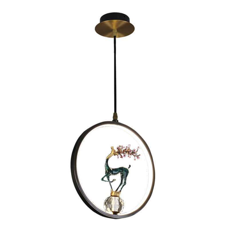 Modern Chinese Square Round Ring Plum Deer LED Pendant Light