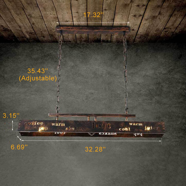 Industrial Vintage Iron Rectangular 2-Light Chandelier