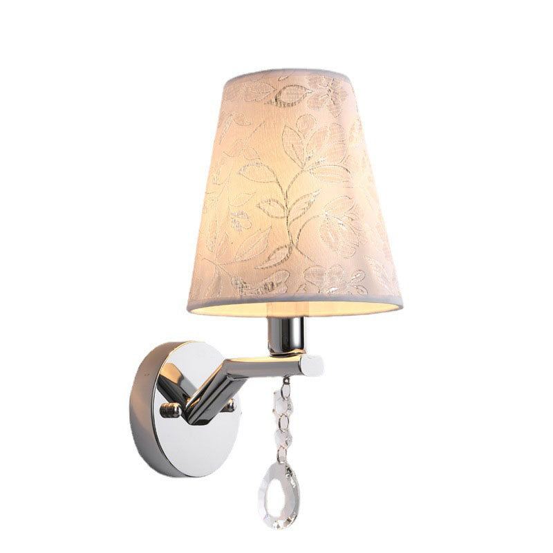 Modern Transitional Flower Pattern Fabric Shade Electroplated Iron Frame 1-Light Wall Sconce Lamp For Living Room