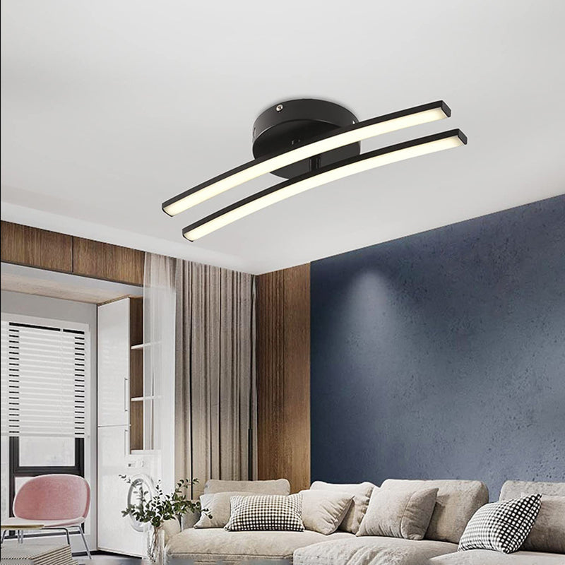 Modern Minimalist Dual Aluminum Parallel Strips LED Semi-Flush Mount Ceiling Light For Bedroom