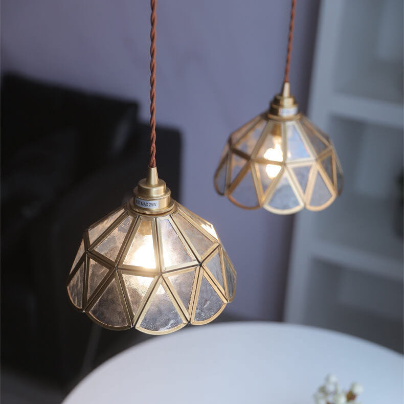 Japanese Vintage Cone Geometric Glass Copper 1-Light Pendant Light