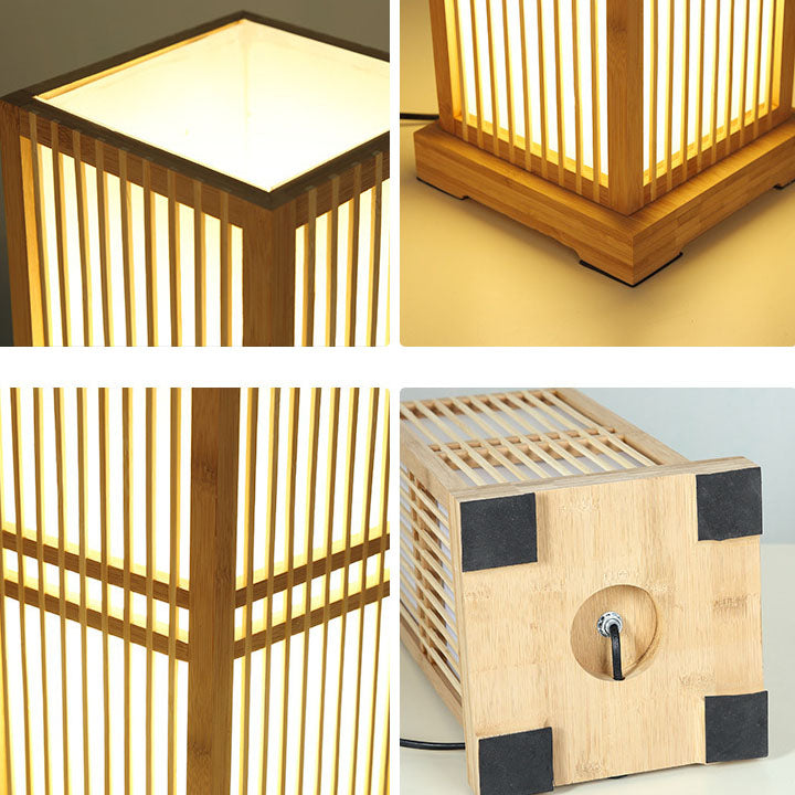 Japanese Minimalist Wooden Square Column 1-Light Table Lamp
