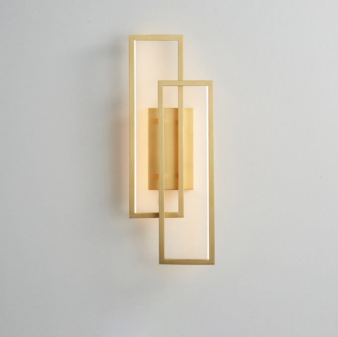 Modern Mid-century All Copper Rectangular Geometric LED Wall Sconce Lamp For Bedside