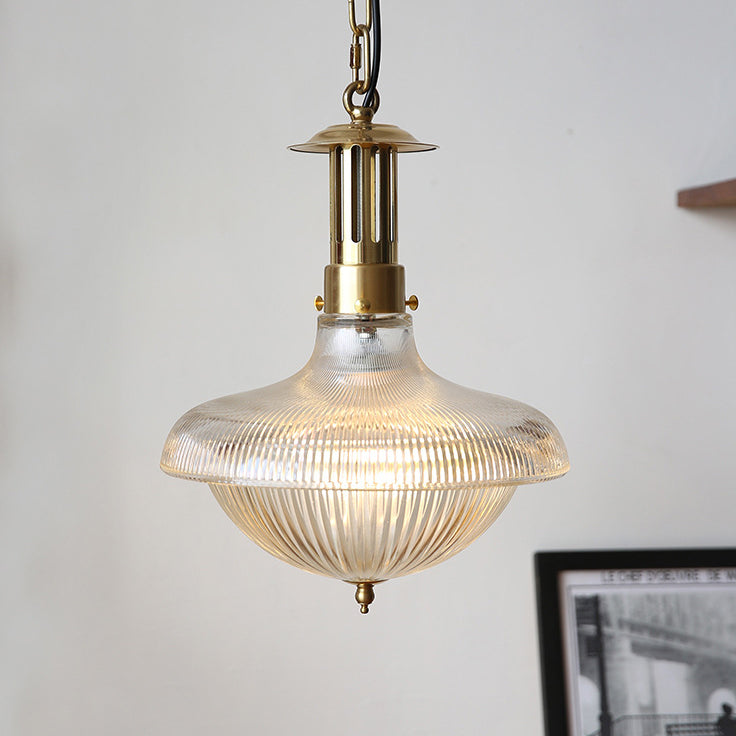 Contemporary Retro Ribbed Iron Glass 1-Light Pendant Light For Living Room