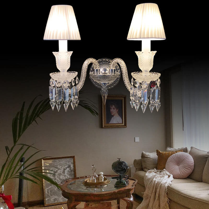 European Vintage Luxury Crystal Candelabra 2-Light Wall Sconce Lamp
