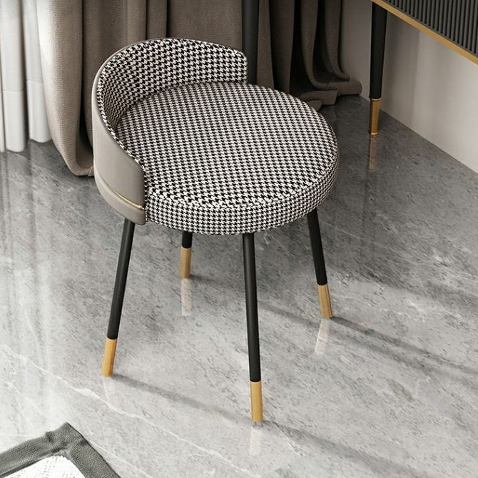 Contemporary Nordic Round Houndstooth Faux Leather Fabric Splicing Vanity Stool Low Back For Bedroom